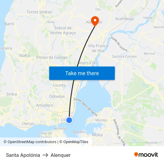 Santa Apolónia to Alenquer map