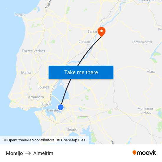 Montijo to Almeirim map