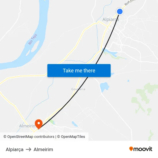 Alpiarça to Almeirim map