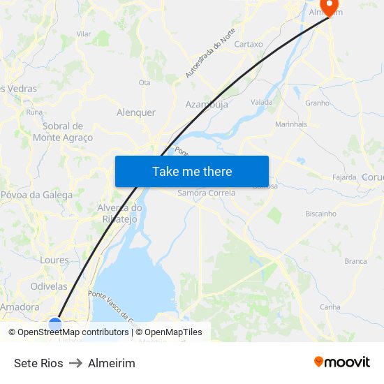 Sete Rios to Almeirim map