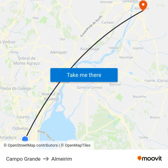 Campo Grande to Almeirim map