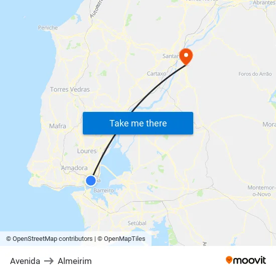 Avenida to Almeirim map