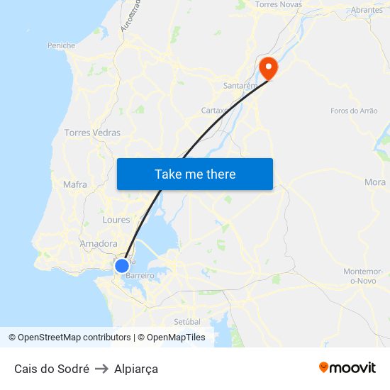 Cais do Sodré to Alpiarça map
