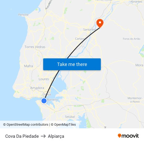 Cova da Piedade to Alpiarça map
