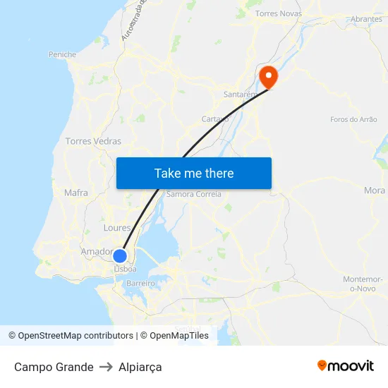 Campo Grande to Alpiarça map