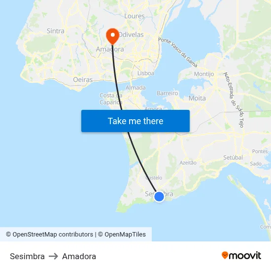 Sesimbra to Amadora map