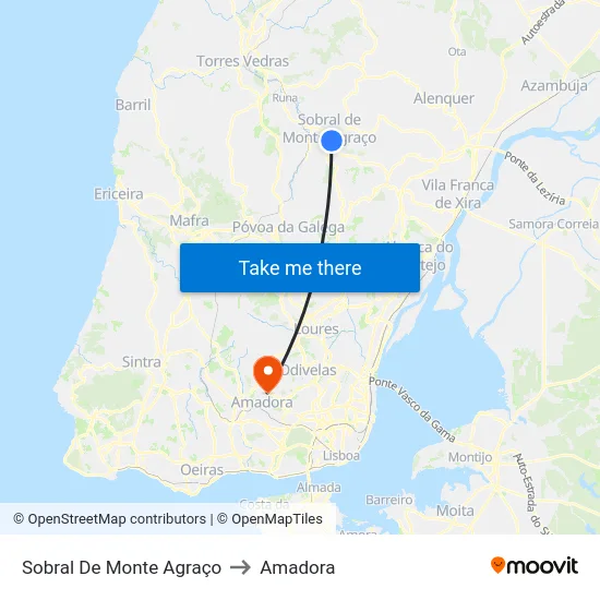 Sobral De Monte Agraço to Amadora map