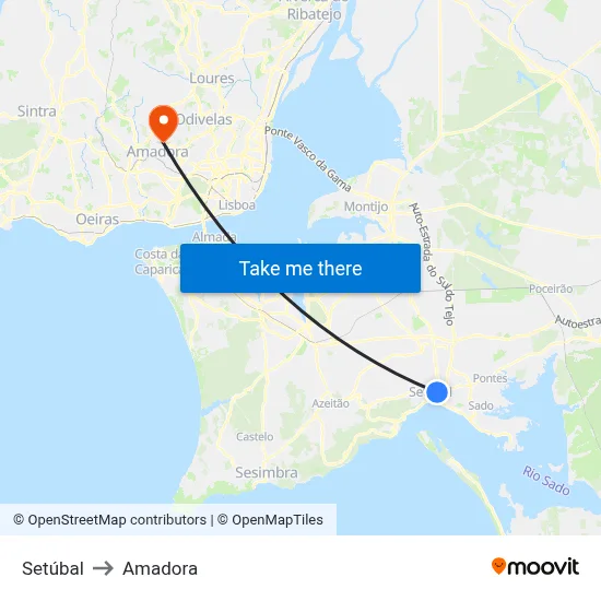 Setúbal to Amadora map