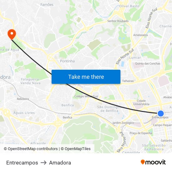 Entrecampos to Amadora map