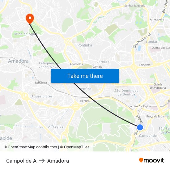 Campolide-A to Amadora map