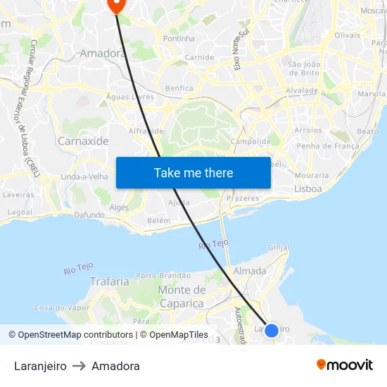 Laranjeiro to Amadora map