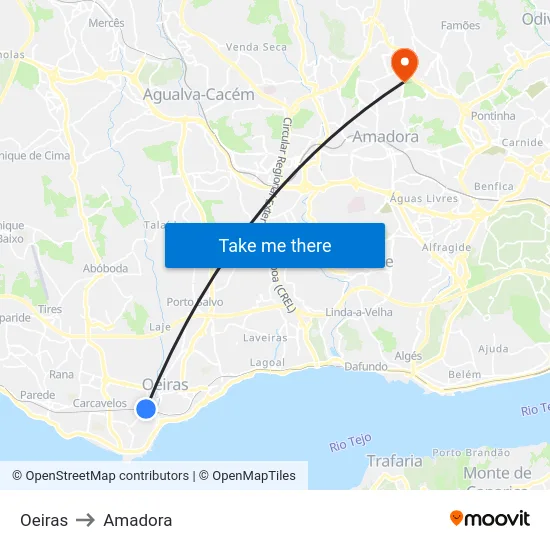 Oeiras to Amadora map
