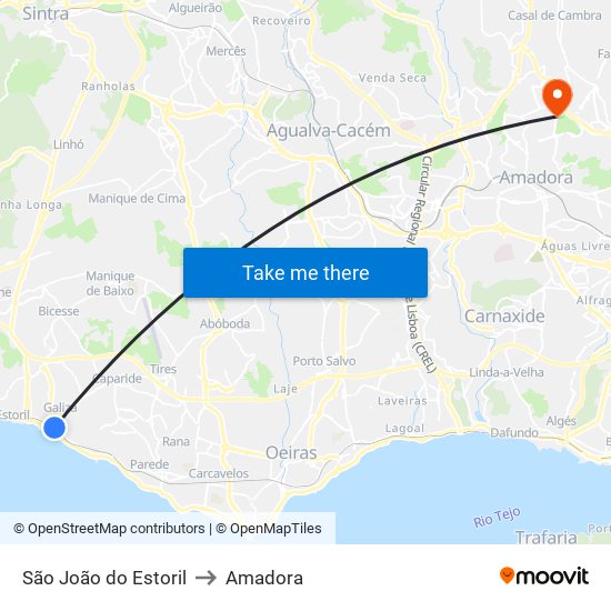 São João do Estoril to Amadora map