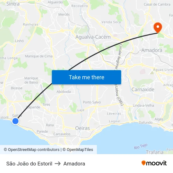 São João do Estoril to Amadora map