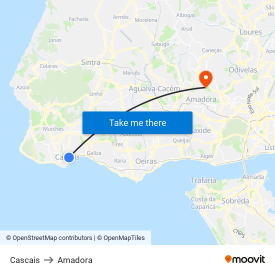 Cascais to Amadora map