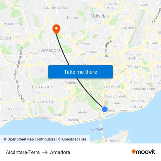 Alcântara-Terra to Amadora map