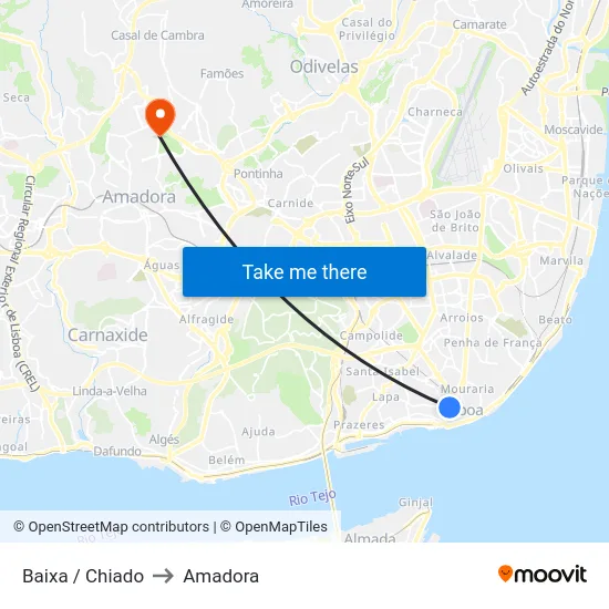 Baixa / Chiado to Amadora map