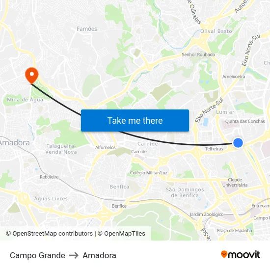 Campo Grande to Amadora map