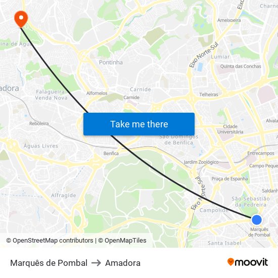 Marquês de Pombal to Amadora map