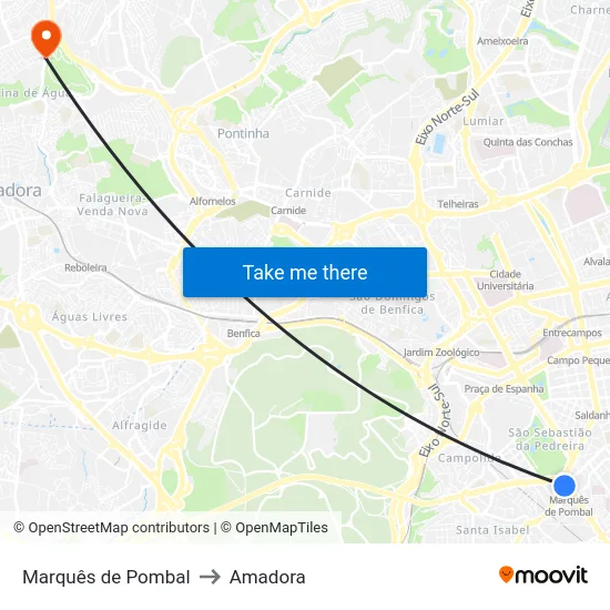 Marquês de Pombal to Amadora map