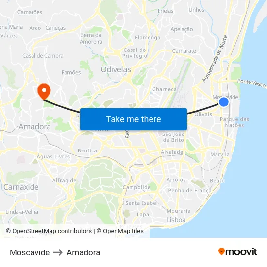 Moscavide to Amadora map
