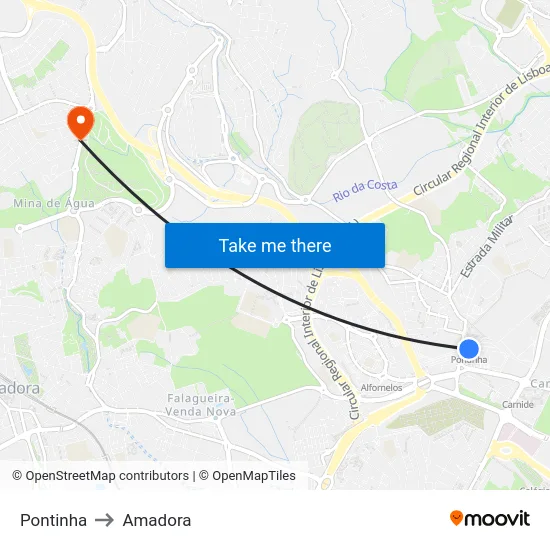 Pontinha to Amadora map