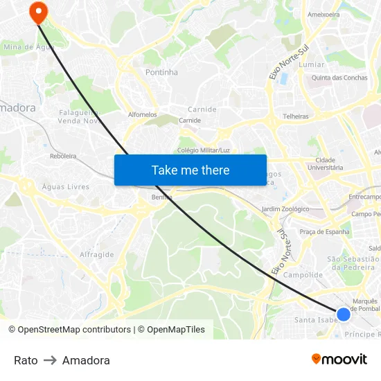 Rato to Amadora map