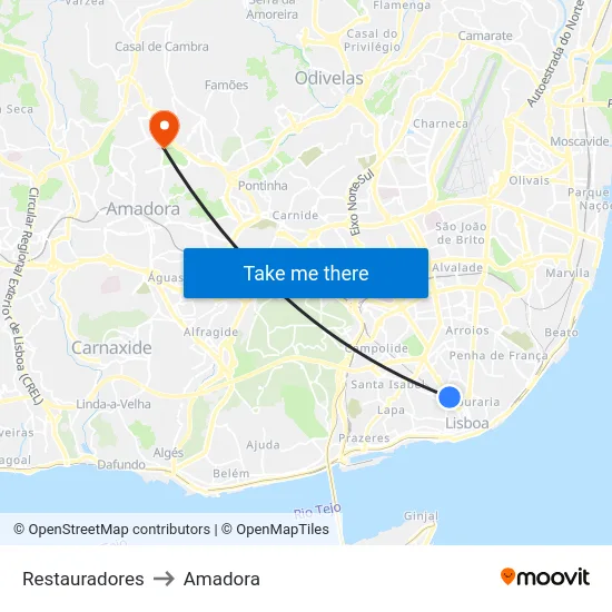 Restauradores to Amadora map