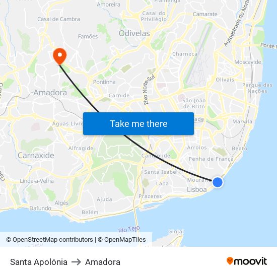 Santa Apolónia to Amadora map