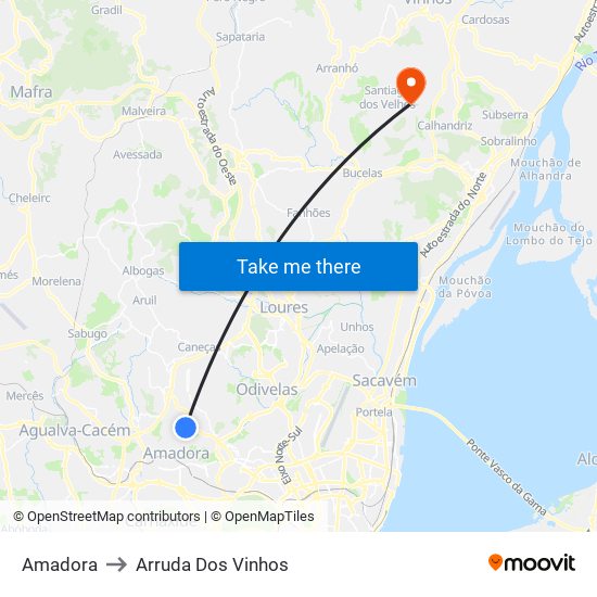 Amadora to Arruda Dos Vinhos map