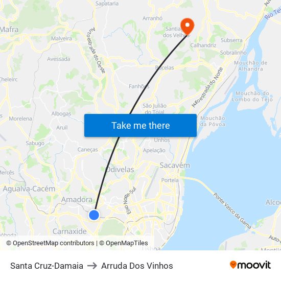 Santa Cruz-Damaia to Arruda Dos Vinhos map