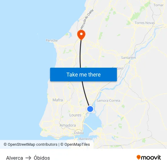 Alverca to Óbidos map