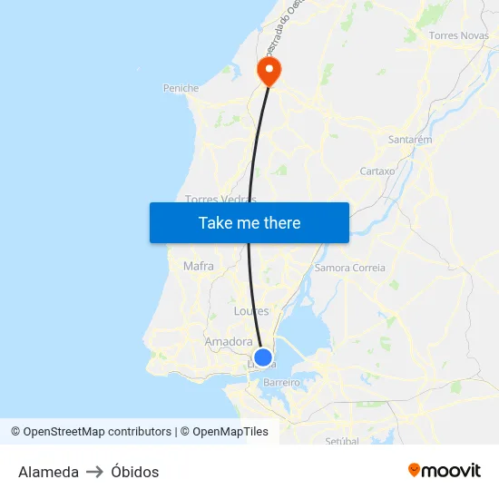 Alameda to Óbidos map