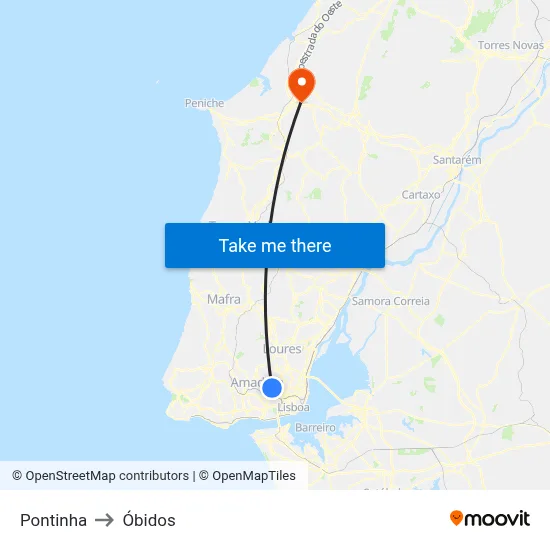 Pontinha to Óbidos map