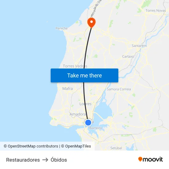 Restauradores to Óbidos map