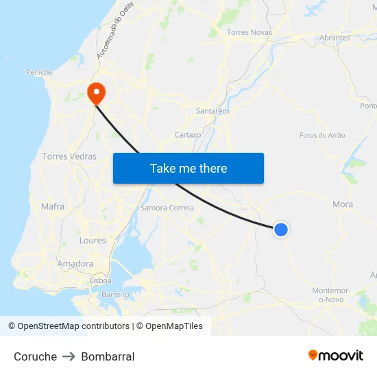 Coruche to Bombarral map