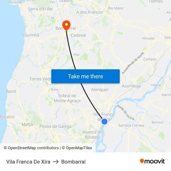 Vila Franca De Xira to Bombarral map