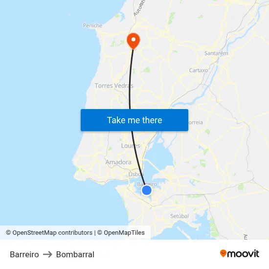 Barreiro to Bombarral map