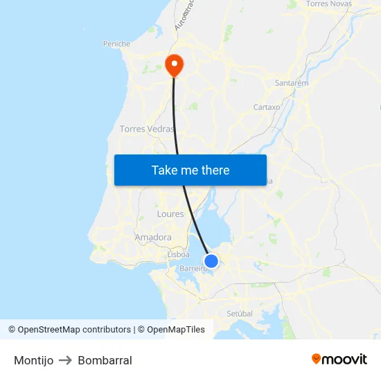 Montijo to Bombarral map