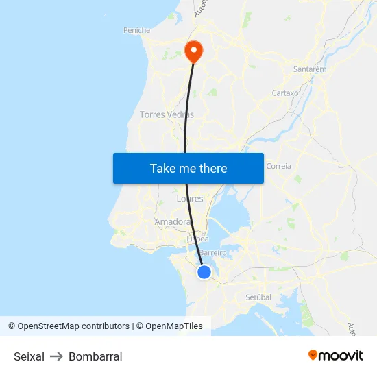Seixal to Bombarral map
