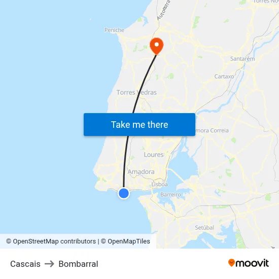 Cascais to Bombarral map