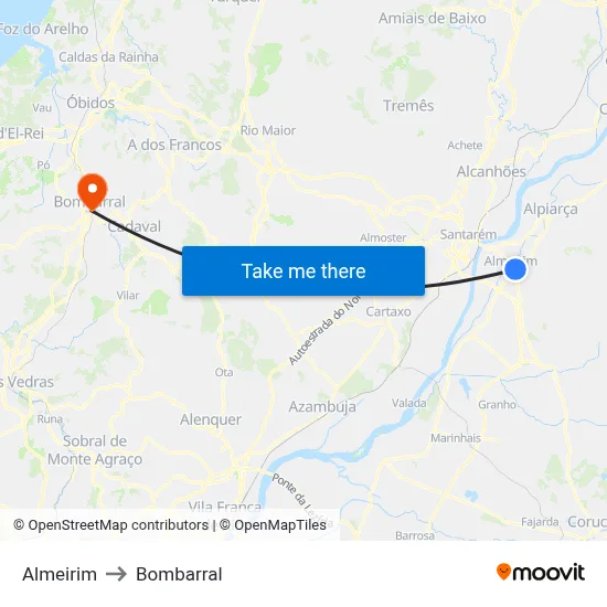 Almeirim to Bombarral map
