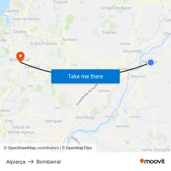 Alpiarça to Bombarral map