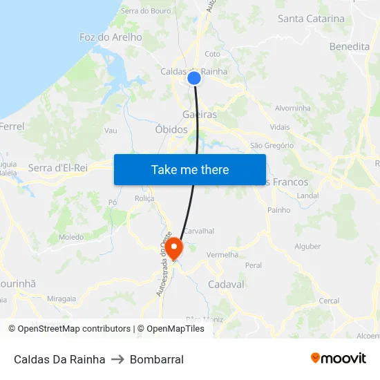 Caldas Da Rainha to Bombarral map