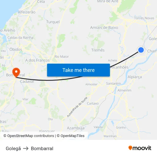 Golegã to Bombarral map