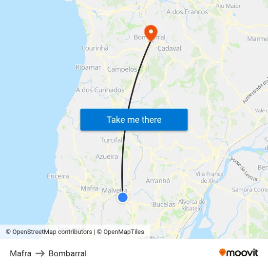 Mafra to Bombarral map
