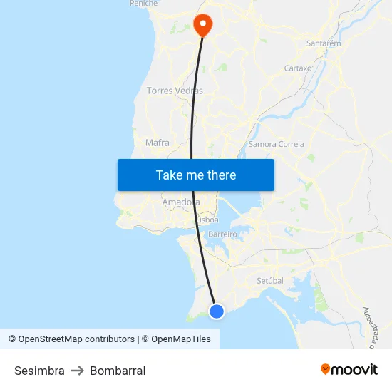 Sesimbra to Bombarral map