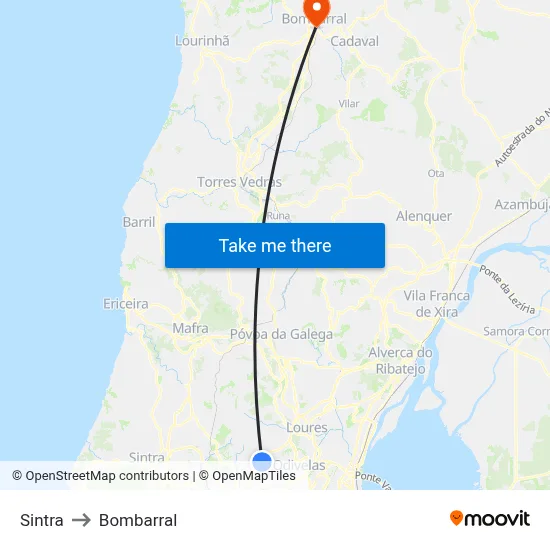 Sintra to Bombarral map