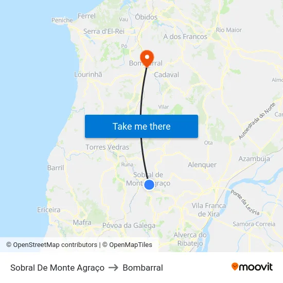 Sobral De Monte Agraço to Bombarral map