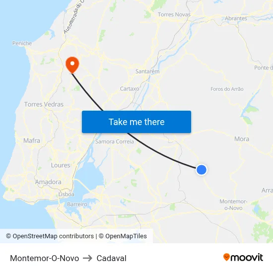 Montemor-O-Novo to Cadaval map